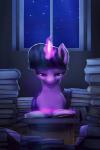 book desk female feral fur furniture hair horn inside library magic multicolored_hair purple_body purple_eyes purple_fur reading sky solo star table window rodrigues404 friendship_is_magic hasbro my_little_pony mythology twilight_sparkle_(mlp) equid equine mammal mythological_creature mythological_equine unicorn 2015 animated short_playtime