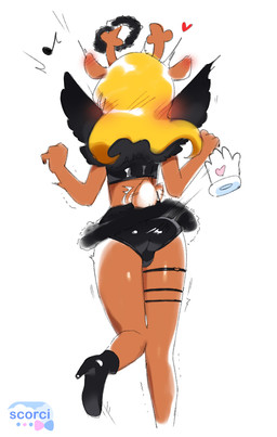 angel_costume anthro blush bottomwear butt butt_slap clothed clothing disembodied_hand female female_anthro footwear glistening glistening_butt glistening_thighs hair heart_symbol high_heels long_hair musical_note musical_symbol raised_tail rear_view shoes short_tail skimpy skirt slap spanking surprised symbol tail scorci deltarune undertale_(series) noelle_holiday deer mammal 2025 hi_res