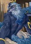 anthro back_scars fangs hair long_hair looking_back male nude solo teeth beagleyang mythology dragon eastern_dragon mythological_creature mythological_scalie scalie 2024 absurd_res colored hi_res