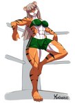 anthro black_stripes claws female fighting_ring muscular muscular_female pose solo stripes yamiikarus vael liane_saber felid mammal pantherine prehistoric_species saber-toothed_tiger tiger absurd_res hi_res