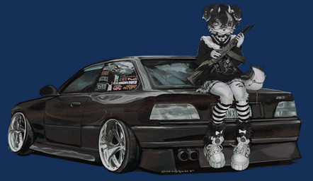 ak-47 ak_platform alternative_fashion anthro assault_rifle boots bottomwear car clothed clothing collar crossdressing eyewear femboy footwear glasses gun holding_gun holding_object holding_ranged_weapon holding_weapon hoodie horn leg_warmers legwear male male_anthro ranged_weapon rifle shoes simple_background sitting sitting_on_car skirt solo thigh_highs topwear transparent_background vehicle weapon wearing_glasses suulfur sedan canid canine canis domestic_dog mammal alpha_channel hi_res