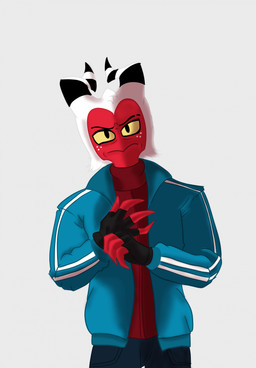 clothing finger_gloves freckles frown grimace male parody scowl slavic solo tracksuit video_game_reference reachahighernoon grand_theft_auto grand_theft_auto_iv hellaverse helluva_boss rockstar_games moxxie_(helluva_boss) niko_bellic imp crossover hi_res