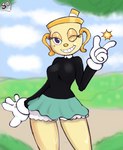 bloomers bottomwear clothed clothing female for_a_head outside skirt solo toony souley69 cuphead_(game) ms._chalice humanoid object_head hi_res