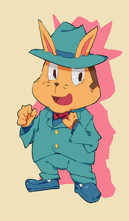 anthro bodily_fluids bottomwear bow_tie brown_body brown_fur chibi clothing fur humanoid_hands kemono male pants shirt simple_background solo sweat topwear mof00f kaiketsu_zorori rudoji_(kaiketsu_zorori) lagomorph leporid mammal rabbit 2020 hi_res