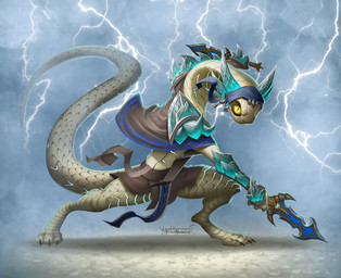 action_pose ambiguous_gender anthro armor cape claws clothing dagger digitigrade electricity holding_dagger holding_melee_weapon holding_object holding_weapon lightning melee_weapon pauldron pose scales solo standing tail weapon vanharmontt blizzard_entertainment warcraft scalie sethrak 2025