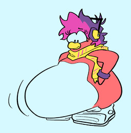 anthro beak belly bent_arm big_belly black_eyebrows black_eyes blue_background blue_body blue_clothing blue_feathers blue_footwear blue_pupils blue_sclera blue_shoes closed_frown clothing conjoined_eyes electronics eyebrows eyelashes feathers female flippers footwear frown hair headphones huge_belly looking_at_own_belly morbidly_obese morbidly_obese_anthro morbidly_obese_female motion_lines mouth_closed multicolored_body multicolored_feathers multicolored_hair obese obese_anthro obese_female overweight overweight_anthro overweight_female pink_hair pupils purple_hair purple_wristband red_body red_feathers scarf shoes short_hair simple_background solo standing two_tone_body two_tone_feathers two_tone_hair worried_look yellow_beak yellow_scarf octoguy club_penguin dj_cadence avian bird penguin 2022 digital_drawing_(artwork) digital_media_(artwork) english_description flat_colors full-length_portrait hi_res portrait