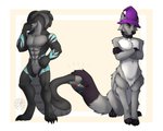 anthro clothing collar duo hat headgear headwear kissing male male/male standing tail tail_mouth unusual_anatomy unusual_tail maefeline canid canid_taur canine canine_taur canis mammal mammal_taur reptile scalie snake taur wolf wolf_taur 5:4