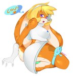 anthro blonde_hair bottomwear clothing cosplay electronics female fur hair headgear headphones headset headset_microphone orange_body orange_fur panties panty_peek ranged_weapon raygun skirt solo sunspots underwear weapon fluffbug sega space_channel_5 tangobunny ulala lagomorph leporid mammal rabbit hi_res