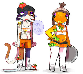 ambiguous_gender anthro bodily_fluids clothing curvy_figure duo female femboy food fruit hooters_uniform legwear looking_at_butt male male/female messy messy_clothing money money_in_clothes money_in_underwear mustard navel navel_piercing oblivious piercing plant skinny slim sweat tail thigh_highs toilet_paper tomato basslapping epic_games fortnite fortnite:_battle_royale hooters fishstick_(fortnite) meow_skulls aquatic domestic_cat felid feline felis fish mammal hi_res