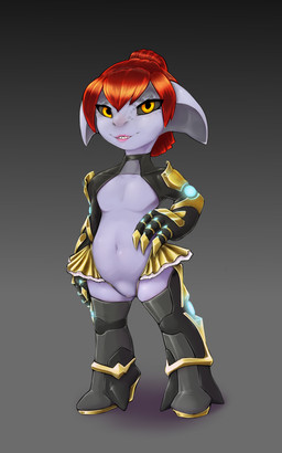 belly biped black_sclera boots bottomwear clothing female footwear genitals hair hand_on_hip high_heeled_boots high_heels latex legwear lipstick makeup orange_eyes pink_lipstick ponytail red_hair sharp_teeth shoes shrug_(clothing) skirt solo standing teeth thigh_highs vulva ivory-raven guild_wars haullin asura humanoid 5:8 hi_res