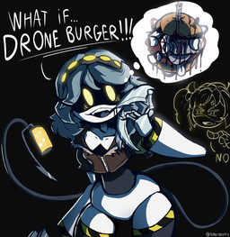 :3 accessory ambiguous_fluids angry black_background black_body black_clothing black_legwear black_thigh_highs blade bottomless bow_ribbon breasts burger cannibalism claw_(weapon) claws clothed clothing container cropped_jacket cross-popping_vein cute_fangs earless electronics exclamation_point fangs female finger_claws food gesture glass glass_container glowing gore grey_hair grey_tongue hair hand_gesture hazard_stripes headband imagination jacket jacket_only knife leg_markings legwear machine markings melee_weapon metal metallic_body narrowed_eyes noseless oil open_mouth open_smile pigtails pointing pointing_at_another screen screen_face sharp_teeth short_hair simple_background slim small_breasts small_waist smile socks_(marking) solo stinger stinger_tail stockings tail teeth text thick_thighs thigh_gap thigh_highs thinking thought_bubble thoughtful_expression tongue topwear topwear_only twintails_(hairstyle) unusual_anatomy weapon weapon_tail white_body wide_hips wire yellow_eyes diddlydooter1 glitch_productions murder_drones background_character j_(murder_drones) v_(murder_drones) disassembly_drone humanoid robot robot_humanoid artist_name digital_drawing_(artwork) digital_media_(artwork) hi_res signature