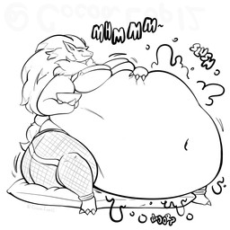 anthro belly big_belly big_breasts bloated breasts claws clothed clothing eyelashes eyes_closed female hair hand_on_belly huge_belly long_hair morbidly_obese morbidly_obese_anthro morbidly_obese_female motion_lines navel obese obese_anthro obese_female overweight overweight_anthro overweight_female rumbling_stomach simple_background sitting smile solo sound_effects white_background cocoalop12 nintendo pokemon generation_5_pokemon pokemon_(species) zoroark 1:1 absurd_res black_and_white hi_res monochrome
