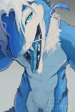 anthro barbel_(anatomy) blue_body blue_eyes blue_fur blue_tongue bodily_fluids close-up fangs featureless_crotch flesh_whiskers fur hair half-closed_eyes looking_at_viewer male multicolored_body multicolored_fur narrowed_eyes navel nude saliva saliva_string seductive solo teeth tongue tongue_out tuft two_tone_body two_tone_fur whiskers white_body white_fur white_hair vespenstudios sergal 2026 hi_res