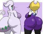 anthro big_breasts big_butt breasts butt duo female heart_symbol huge_butt looking_at_viewer looking_back nude purple_body simple_background smile tail thick_thighs white_body enderbendr mythology nintendo pokemon luna_(endrslendr) dragon generation_6_pokemon generation_7_pokemon goodra legendary_pokemon lunala mammal mythological_creature mythological_scalie pokemon_(species) scalie 4:3 hi_res