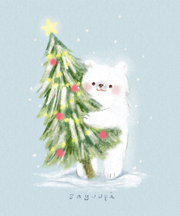 biped black_eyes black_nose blush chibi christmas_tree daww dot_eyes feral holidays plant simple_eyes snow solo tree white_body sayuupi christmas bear mammal polar_bear ursine 2021 hi_res