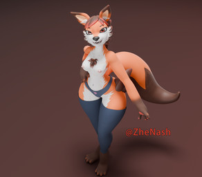 anthro areola barbell_piercing chest_tuft female nipple_dip nipple_piercing nipples piercing smile solo tuft zhenash canid canine fox mammal 3d_(artwork) absurd_res blender_(artwork) digital_media_(artwork) hi_res
