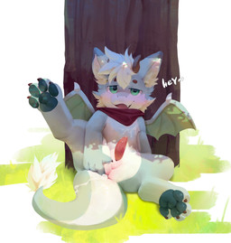 animal_genitalia anthro anus blush bodily_fluids butt claws cum cum_inside cum_on_anus genital_fluids genital_slit genitals hair inviting leaking_cum looking_at_viewer looking_pleasured lying male nude on_back pawpads paws penis presenting scarf solo spread_anus spreading tail tongue white_hair wings zbernkastel mythology dragon humanoid mythological_creature mythological_scalie scalie absurd_res hi_res