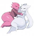 big_butt bottomless butt clothed clothing duo eyes_closed feet femboy heart_symbol horn male neck_tuft partially_clothed pink_body pink_skin romantic romantic_couple simple_background smile tendrils thick_thighs tuft white_background sssonic2 moi void_(sssonic2) alien puwa 2019 digital_media_(artwork) hi_res