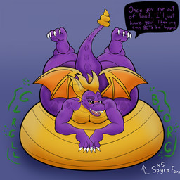 after_transformation after_vore anthro anthro_pred belly big_belly big_butt black_sclera butt butt_from_the_front claws dialogue digestion digestion_noises directional_arrow eyebrows facial_scar fangs front_view hair hand_on_belly hand_on_own_belly horn huge_belly imminent_vore looking_at_viewer looking_forward lying male male_anthro male_pred medium_hair membrane_(anatomy) membranous_wings mohawk multicolored_body multicolored_scales multiple_prey nude nude_anthro nude_male obese obese_anthro obese_male on_front open_mouth overweight overweight_anthro overweight_male prey_pov raised_eyebrow rumbling_stomach scales scar simple_background smile smiling_at_viewer solo speech_bubble tail talking_to_viewer teeth text thick_thighs toe_claws vore white_eyes wings kanida activision mythology spyro_the_dragon kanida_(kanida) spyro alien dragon mythological_creature mythological_scalie scalie 1:1 digital_drawing_(artwork) digital_media_(artwork) english_text hi_res