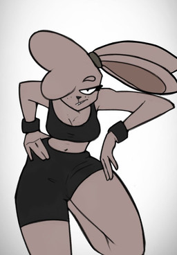 anthro bedroom_eyes black_bottomwear black_bracelet black_clothing black_eyes black_nose black_shirt black_shorts black_topwear bottomwear bracelet breasts brown_body brown_fur brown_hair clothing eyebrows eyelashes female fur hair jewelry looking_at_viewer narrowed_eyes one_eye_obstructed rei_drogada seductive shirt shorts simple_background solo tomboy topwear rosi_(bon_horny) lagomorph leporid mammal rabbit 2025 colored spanish_description textless