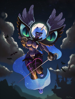 anthro anthrofied big_breasts blue_eyes blue_hair breasts clothed clothing cloud cosplay feathered_wings feathers female full_moon hair holding_melee_weapon holding_object holding_sword holding_weapon horn huge_breasts long_hair melee_weapon moon navel night rapier sky solo sword weapon wings don_ko friendship_is_magic hasbro kill_la_kill my_little_pony mythology studio_trigger princess_luna_(mlp) equid equine kamui_(kill_la_kill) mammal mythological_creature mythological_equine winged_unicorn 3:4 crossover digital_media_(artwork) hi_res