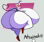 anthro back_boob big_breasts big_butt breasts butt clothing eye_mask female footwear huge_breasts huge_butt huge_hips huge_thighs hyper hyper_breasts hyper_butt looking_at_viewer looking_back on_one_leg one_eye_closed shoes solo standing thick_thighs white_body wide_hips atsuineko mario_bros nintendo paper_mario ms._mowz mammal mouse murid murine rodent hi_res