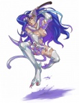 blue_hair cat_tail claws clothed clothing eyewear female gloves goggles green_eyes hair handwear jumping looking_at_viewer paw_gloves skimpy solo tail weapon wakky capcom darkstalkers felicia_(darkstalkers) animal_humanoid cat_humanoid felid felid_humanoid feline feline_humanoid humanoid mammal mammal_humanoid