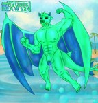 5_fingers 5_toes abs anthro barazoku barefoot beach beach_background biceps big_pecs big_penis big_wings blue_body blue_skin breasts bubble claws day ears_up fangs feet fin finger_claws fingers floating flying genitals gills green_body green_skin hair humanoid_feet humanoid_genitalia humanoid_hands humanoid_penis light male muscular muscular_anthro muscular_male nude nude_anthro nude_male palm_tree pecs penis pig_nose pigeon_toed plant plantigrade sea shark_tail sky solo spread_wings sunlight tail tail_fin teeth toe_claws toes tree tusks water white_eyes wings brunisdraws mythology re-logic terraria duke_fishron aquatic_dragon dragon fish hybrid marine mythological_creature mythological_scalie scalie shark absurd_res hi_res signature