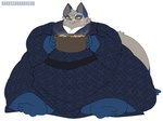 asian_clothing belly big_belly clothing east_asian_clothing food japanese_clothing kimono male morbidly_obese obese overweight solo soup stew sumo yosioka_san nintendo pokemon canid canine fox generation_8_pokemon mammal nickit pokemon_(species) hi_res