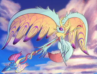 ambiguous_gender antares_(kirby_and_the_forgotten_land) anthro antlers biped black_sclera chest_tuft cloud colored_nails countershading day detailed_background digitigrade dipstick_tail fingernails floating fluffy fluffy_tail fur head_wings holding_melee_weapon holding_object holding_polearm holding_spear holding_weapon horn huge_wings levitation markings melee_weapon midair mouthless multicolored_body multicolored_eyes multicolored_fur nails neck_tuft orange_body orange_fur outside pink_eyes polearm pupils purple_fingernails purple_nails sky skyscape solo spear tail tail_markings tan_body tan_fur teal_body teal_eyes teal_fur three-quarter_view tuft unusual_wing_placement weapon wings sanntappe kirby_(series) nintendo fecto_elfilis alien chinchilla chinchillid mammal rodent starling_(kirby) digital_drawing_(artwork) digital_media_(artwork) digital_painting_(artwork) full-length_portrait hi_res japanese_description painting_(artwork) portrait signature