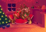 anthro book carpet christmas_lights christmas_tree clothing container cozy cup digitigrade duo electronics fireplace furniture gift holidays holly_(plant) kissing male male/male painting plant radio shelf sofa sweater topwear tree window misterkittens softailfox christmas felid feline lynx mammal