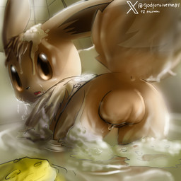 anus balls bath bathing bathroom bathtub big_ears feral genitals male solo wet godforgiveme4 nintendo pokemon eevee generation_1_pokemon pokemon_(species) 1:1 hi_res