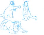 all_fours angry anthro biped multiple_poses pose slightly_chubby solo surprise sobieniak brok_the_investigator cowcat_games tramp_(brok_the_investigator) cricetid mammal muskrat rodent 2021 5:4 blue_and_white hi_res model_sheet monochrome sketch