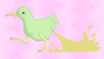 beak black_eyes blush blush_stickers eyelashes fart fart_cloud fart_fetish feathers female feral green_body green_feathers raised_leg shocked solo walking jubb avian bird 2018 signature