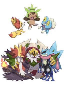 2_toes 3_fingers ambiguous_gender anthro biped blue_body eyes_closed feet fingers front_view fur green_body grey_body grey_fur grey_tail group inner_ear_fluff nude nude_ambiguous nude_anthro open_mouth open_smile pokemon_move simple_background smile standing tail teeth toes tongue tuft water_shuriken white_background yellow_body yellow_fur makotoo nintendo pokemon pokemon_legends_z-a chespin fennekin froakie generation_6_pokemon generation_9_pokemon mega_chesnaught mega_delphox mega_evolution mega_greninja pokemon_(species) 2025 3:4 digital_drawing_(artwork) digital_media_(artwork) hi_res
