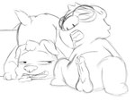 anthro duo female genitals male male/female penis rextheredracoon canid canine canis domestic_dog mammal pilosan sloth xenarthran 4:3 monochrome
