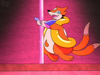 anthro dancing fur looking_at_viewer male orange_body orange_fur pole pole_dancing solo alpinead nintendo pokemon colton floatzel generation_4_pokemon pokemon_(species) 4:3 hi_res