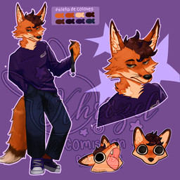 anthro clothing collar fur male orange_body orange_fur purple_clothing purple_shirt purple_topwear shirt solo topwear khrozel canid canine fox mammal 1:1 absurd_res hi_res model_sheet