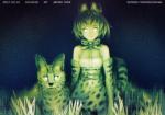 bow_(feature) bow_tie dark duo feral filter glowing glowing_eyes grass night plant spots text whiskers unknown_artist kemono_friends serval-chan animal_humanoid felid felid_humanoid feline feline_humanoid humanoid mammal mammal_humanoid serval serval_humanoid english_text