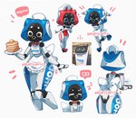 anthro anthrofied apron clothed clothing duo female flat_chested food front_view machine meow pancake rear_view reference_image screen screen_face solo_focus standing thick_thighs waiter bakuatsukiyu ihop jollibee pudu_robotics jollibot bellabot felid feline mammal robot 2022