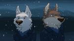 amber_eyes anthro black_body black_fur blue_eyes blush brown_body brown_fur clothed clothing duo fur howl jacket male snow topwear white_body white_fur tim_weeks disney zootopia gary_(zootopia) larry_(zootopia) canid canine canis mammal wolf 16:9 animated short_playtime widescreen