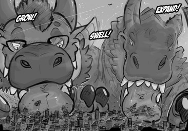 aircraft airplane ambiguous_gender anthro body_size_growth city city_destruction destruction duo feral giga growth_lines licking macro mass_vore multiple_prey object_vore onomatopoeia size_transformation sound_effects text tongue tongue_out transformation vehicle vore sixsydes capcom monster_hunter mythology aero_(aeronus) grev_(greviste) dragon flying_wyvern mythological_creature mythological_scalie scalie tigrex 2023 hi_res monochrome