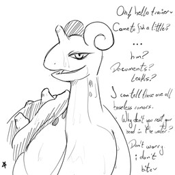 bedroom_eyes dialogue female feral feral_temptation flipper_hands flippers gaslighting looking_at_viewer lying narrowed_eyes open_mouth scales seductive shell simple_background solo talking_feral text wet white_background unknown_artist 2024_pokemon_gigaleak nintendo pokemon aquatic generation_1_pokemon lapras pokemon_(species) scalie 1:1 black_and_white english_text monochrome