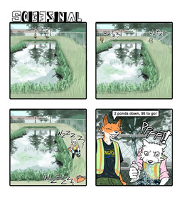 anthro building clothed clothed_anthro clothed_male clothing dialogue duo eyes_closed fence fully_clothed fully_clothed_anthro fully_clothed_male fur gloves handwear male orange_body orange_fur outside plant pond power_tool safety_vest text tools topwear tree vest white_body white_fur working hieronymusjohnson kilo_(hieronymusjohnson) squeez_(hieronymusjohnson) canid canine canis domestic_dog fox mammal nordic_sled_dog samoyed spitz 2026 aliasing binary_drawing comic digital_drawing_(artwork) digital_media_(artwork) english_text hi_res