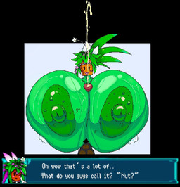 areola big_areola big_breasts big_nipples big_penis black_eyes bodily_fluids breast_play breasts brown_body brown_skin cum cumshot duo ejaculation erection female first_person_view for_a_head genital_fluids genitals green_areola green_body green_nipples huge_areola huge_breasts huge_nipples huge_penis hyper hyper_breasts hyper_genitalia hyper_penis looking_at_viewer male male/female male_pov montgomery_glands nipples not_furry nude open_mouth penis pubes question_mark sex text titfuck varix_9 blaster_master kanna_(blaster_master) elemental_creature elemental_humanoid humanoid english_text