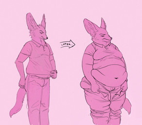 annoyed anthro belly big_belly bottomwear boxers_(clothing) clock clothing clothing_pull collared_shirt denim denim_bottomwear denim_clothing double_chin fat_rolls jeans looking_down male moobs navel obese overweight pants polo_shirt shirt slightly_chubby solo topwear underwear watch weight_gain wristwatch cettus canid canine fennec_fox fox mammal true_fox 2020 digital_drawing_(artwork) digital_media_(artwork) hi_res