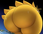 2023 5:4 absurd_res anthro anthrofied atmosphere atmospheric atmospheric_perspective big_butt blush butt digital_media_(artwork) eeveelution eyes_closed female fur generation_1_pokemon heart_symbol hi_res huge_butt hyper hyper_butt jolteon kify looming looming_butt low-angle_view macro nintendo planet planet_dwarfing pokemon pokemon_(species) solo space terra_macro thick_thighs wide_hips worm's-eye_view yellow_body yellow_fur