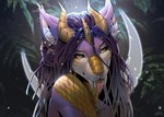 anthro ear_piercing ear_ring eyebrows eyelashes female hair horn inner_ear_fluff looking_at_viewer piercing purple_hair ring_piercing solo tuft yellow_eyes lesspie mythology ember_(padjetxharrington) dragon mythological_creature mythological_scalie scalie 2023 digital_media_(artwork) hi_res