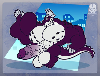 3_toes 4_fingers anthro balls barefoot big_balls big_muscles big_pecs big_penis building countershading erection feet fingers genitals gesture horn huge_balls huge_muscles huge_pecs huge_penis hyper hyper_balls hyper_genitalia hyper_muscles hyper_pecs hyper_penis looking_at_viewer male multicolored_penis muscular nude pecs penis smile solo tail toes vein veiny_penis walking waving white_balls white_body white_countershading kokoro-doll european_mythology mythology brock_(goodmoon) dragon mythological_creature mythological_scalie scalie western_dragon 2021