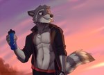 2021 anthro athletic athletic_male clothed clothing koul male mammal max_the_raccoon open_clothing open_shirt open_topwear procyonid raccoon shirt solo topwear